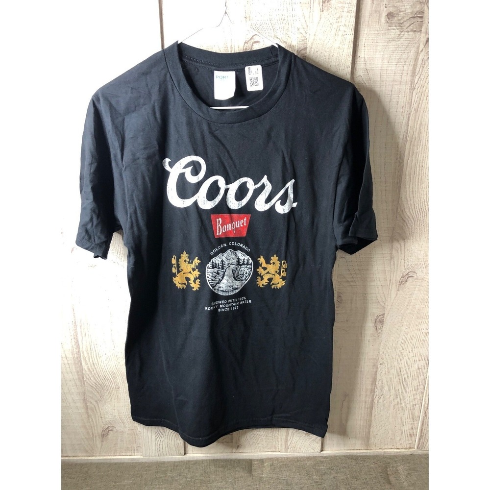 Coors Banquet Beer Graphic T-Shirt Mens Small Black Golden Colorado Logo Cotton - Picture 1 of 7